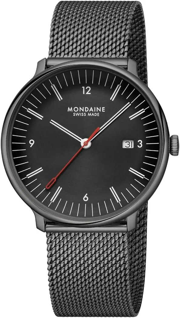 Mondaine ▫️ Relógio de homem Doppio 41 mm, movimento de quartzo suíço, vidro de safira, aço inoxidável, resistente à água até 5 ATM, sustentável, elegância e tradição, preto, 41 mm, minimalista