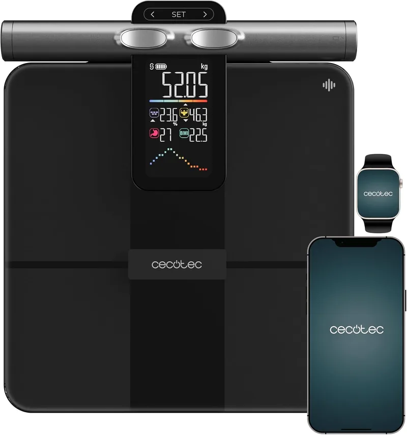 Cecotec ▫️ Balança de casa de banho inteligente com aplicação Surface Precision HealthySmart Pro. Tecnologia BIA, 25 parâmetros, ecrã LCD, 8 sensores de alta precisão, 30 x 30 cm, capacidade máxima de 180 kg