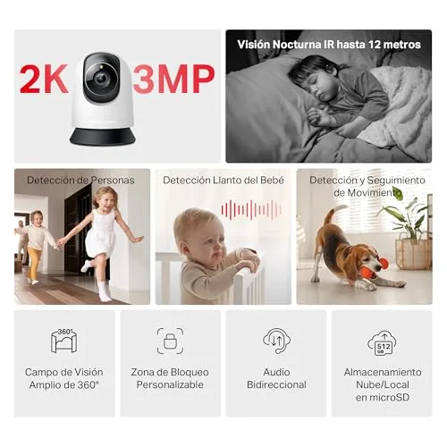 MERCUSYS ▫️ MC210 - Câmara de vigilância Wi-Fi para interiores com visão de 360°, 2K 3MP, para bebés 2