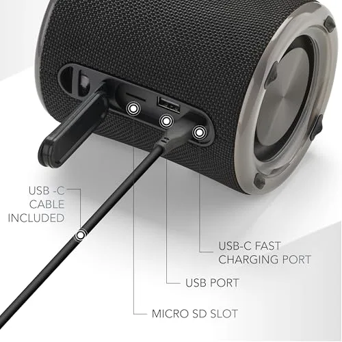 Music Sound ▫️ Aura 10 W - Altifalante Bluetooth portátil - Preto - IPX6 - Luzes RGB 6