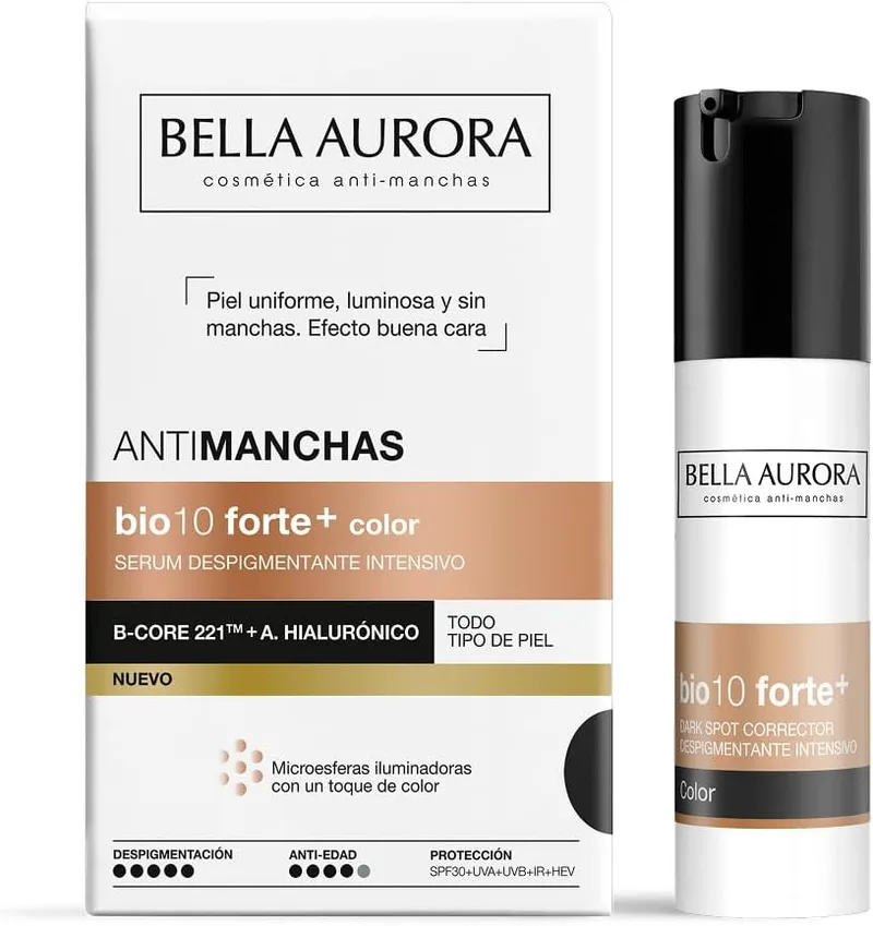 BELLA AURORA ▫️ Bio10 Forte+ Color - Sérum Despigmentante Intensivo com Cor, Antimanchas, Ácido Hialurónico, Camu Camu e FPS 30, 30 ml
