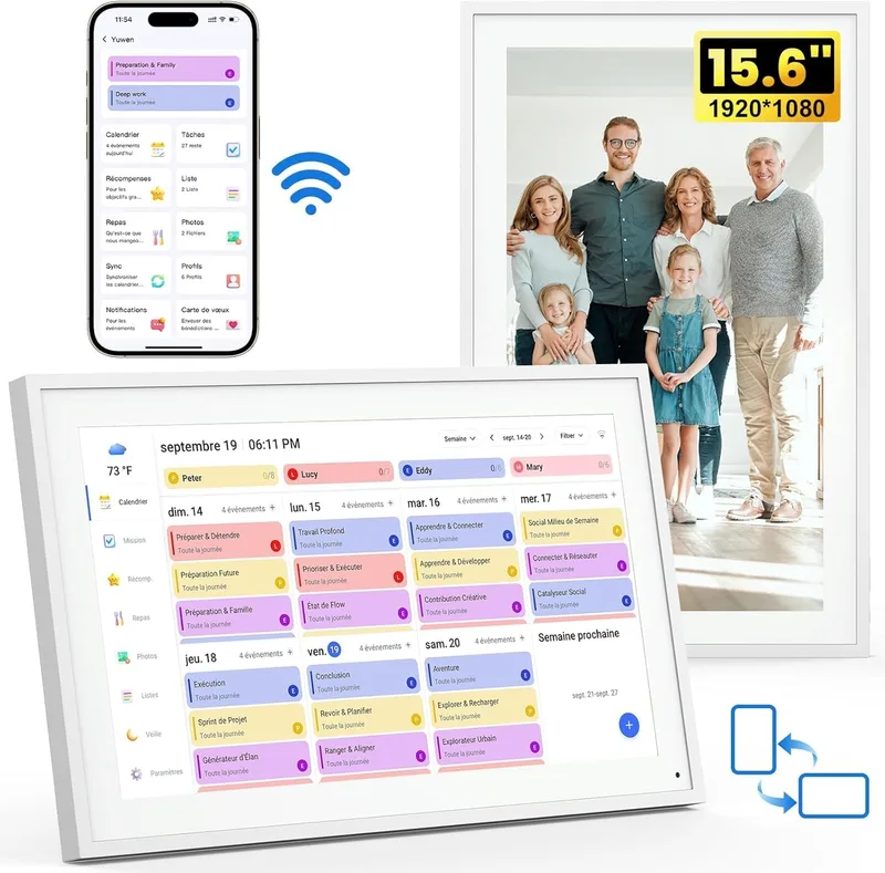 NEWYES ▫️ Calendário Digital de Parede de 15,6" - Agenda Semanal e Mensal para 2026, Sincronização por Wi-Fi, Ecrã Tátil Inteligente, para Gerir TDAH em Crianças, Refeições, Agendas e Tarefas Escolares