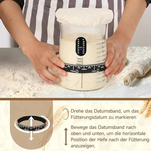 Coco Bird ▫️ Pro - Conjunto de iniciação à massa-mãe, com um grande frasco de vidro de 1,5 l e 17 receitas, acessório para preparar massa-mãe para cozer pão e fermentação (2 unidades) 6