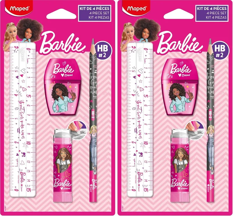 Maped ▫️ Barbie Mini Stationery Set - Colorir e Criar com Facilidade - Estojo de Lápis de Cor - Borrachas Incluídas (Embalagem de 2)
