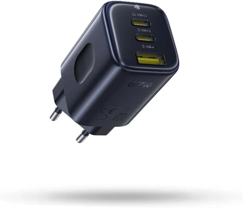Baseus ▫️ Carregador USB-C de 67 W Picogo para iPhone 17, mini adaptador de corrente USB-C com 3 portas, carregador PD com PPS, carregamento rápido GAN compatível com iPhone 16-8, MacBook, iPad, computador portátil e Galaxy S25
