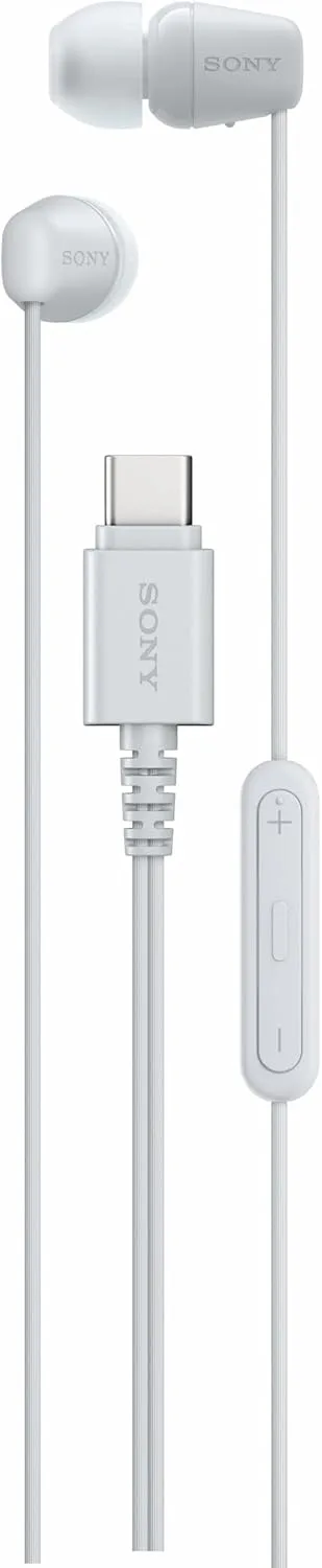 Sony ▫️ IER-EX15C: Auscultadores com cabo USB-C e microfone, estojos auriculares leves para Android, iPhone, computadores portáteis e PC; cabo sem emaranhados, som nítido para viagens e utilização diária Branco
