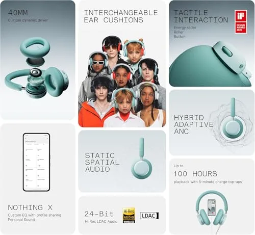 CMF BY NOTHING ▫️ CMF Headphone Pro - Auscultadores Bluetooth com arnês sobre-auricular – até 100 horas de autonomia, Hi-Res com LDAC, áudio espacial, com cancelamento ativo de ruído – Cinza Claro 2