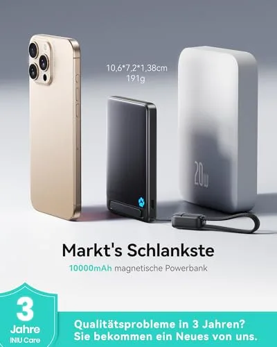 INIU ▫️ para Power Bank MagSafe Qi2 de 15 W, Bateria Portátil Ultrafina de 10 000 mAh 2