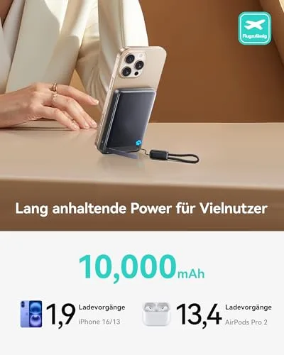 INIU ▫️ para Power Bank MagSafe Qi2 de 15 W, Bateria Portátil Ultrafina de 10 000 mAh 5
