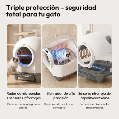 Devoko ▫️ Caixa de Areia Autolimpante para Gatos, Grande, 90 L, Caixa de Areia Automática para Gatos de Grande Capacidade, Equipada com Sistema de 6 Níveis de Segurança, Compatível com Controlo por Aplicação, Função Melhorada de Eliminação de Odores 5