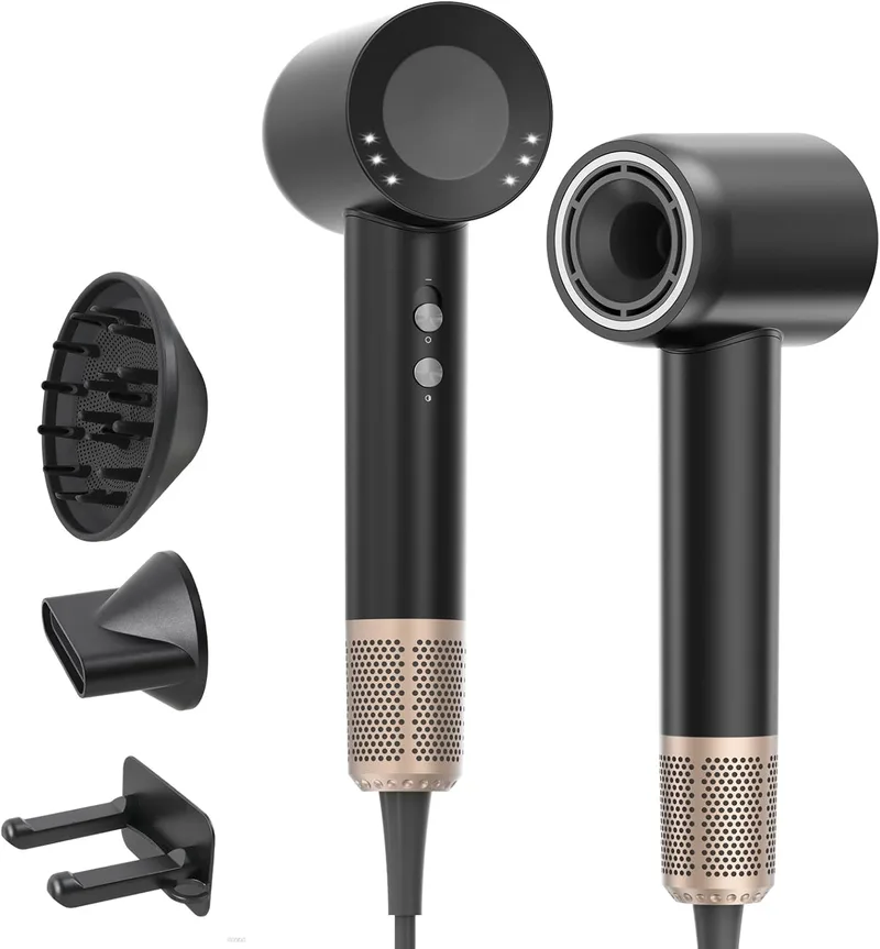 Hahimify ▫️ Secador de cabelo profissional com difusor e bicos, baixo ruído de 59 dB, secador de cabelo iónico, motor sem escovas de 160 000 rpm, secador de cabelo com 3 temperaturas e 2 velocidades, preto