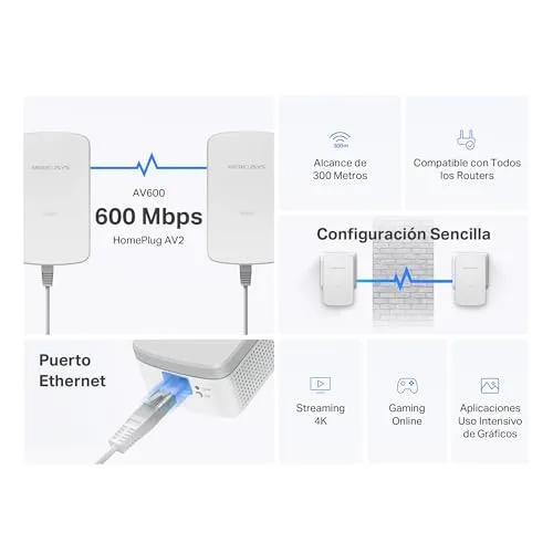 MERCUSYS ▫️ Kit MP300 - Powerline PLC, AV600, 300 Mbps, Plug & Play 2