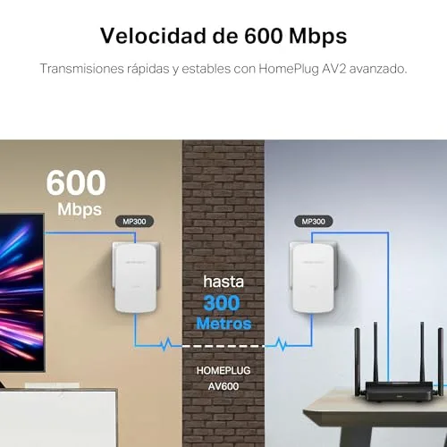 MERCUSYS ▫️ Kit MP300 - Powerline PLC, AV600, 300 Mbps, Plug & Play 4
