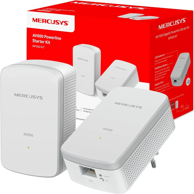 MERCUSYS ▫️ Kit MP300 - Powerline PLC, AV600, 300 Mbps, Plug & Play