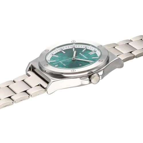 Radiant ▫️ Relógio analógico de quartzo para homem, caixa redonda de 42,00 mm prateada/cinzenta, mostrador verde, bracelete em aço prateado/cinzento com fecho deployant, pilha incluída, resistente à água até 5 ATM 3