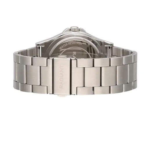 Radiant ▫️ Relógio analógico de quartzo para homem, caixa redonda de 42,00 mm prateada/cinzenta, mostrador verde, bracelete em aço prateado/cinzento com fecho deployant, pilha incluída, resistente à água até 5 ATM 5
