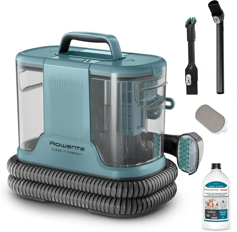 Rowenta ▫️ Clean It Compact, Aspirador para estofos, Removedor de manchas e alcatifas, Sujeira de animais de estimação, Potência de 400 W, Portátil e multifuncional, Rápido e fácil, Design compacto, IN3021F0