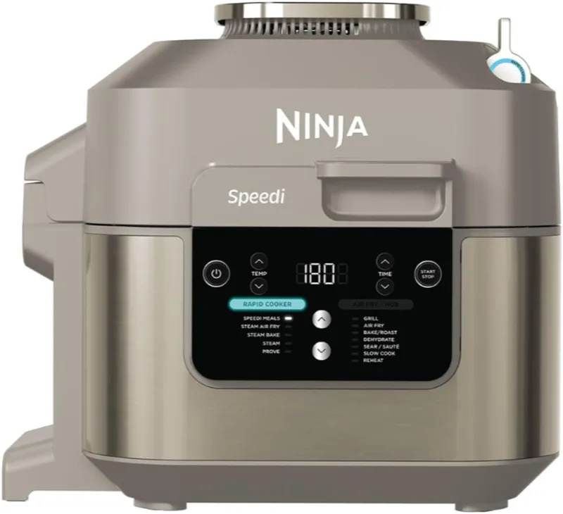 Ninja ▫️ Panela Expresso Multifuncional Speedi Quick, Fritadeira de Ar 5,7L, 10 em 1, Fritadeira sem óleo, Forno, Panela Lenta, Vaporizador e muito mais, 4 Porções em 15min, Pedra Dourada ON500EUSTGD