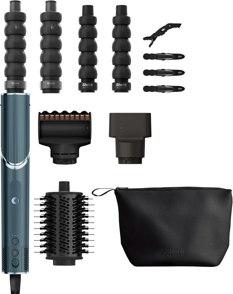 Shark ▫️ Conjunto de oferta de secador de cabelo e modelador 5 em 1 FlexStyle de edição limitada, modeladores, acessório FrizzFighter, escova redonda, concentrador, pinças e estojo, sem danos causados pelo calor HD456TLEU