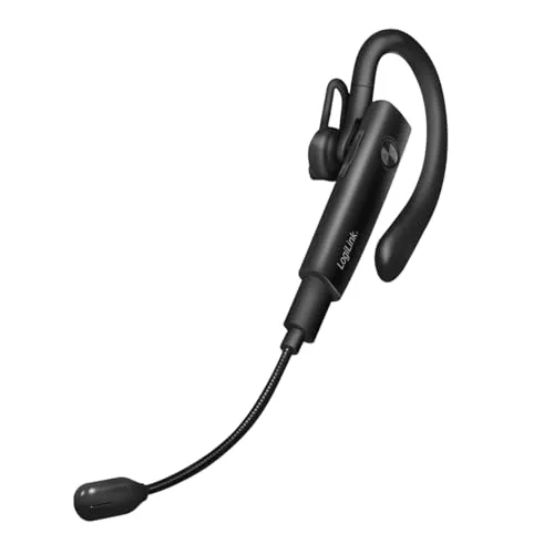 LogiLink ▫️ Auscultadores sem fios mono com clipe para a orelha, Bluetooth versão 5.4, carregamento via USB-C, aproximadamente 100 horas, microfone amovível 3
