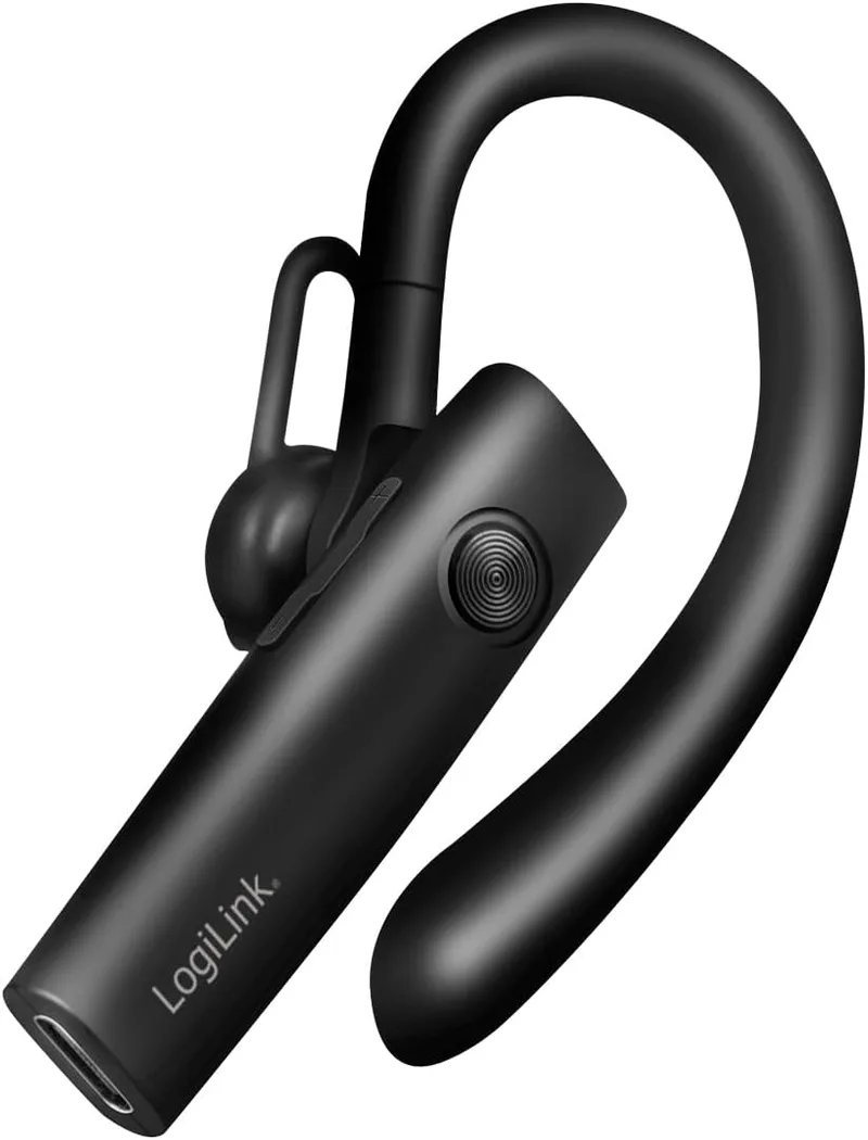 LogiLink ▫️ Auscultadores sem fios mono com clipe para a orelha, Bluetooth versão 5.4, carregamento via USB-C, aproximadamente 100 horas, microfone amovível
