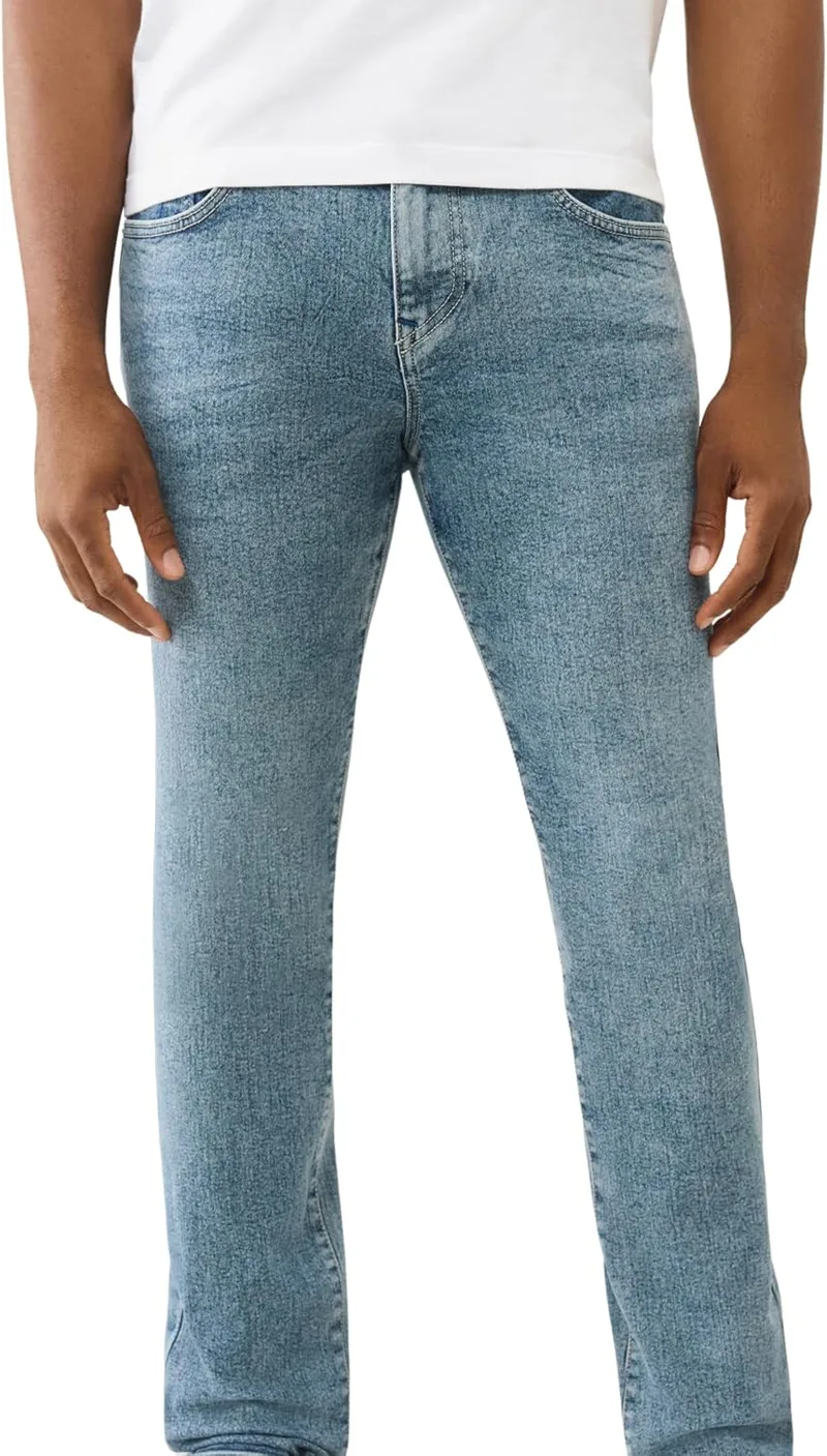 True Religion ▫️ Rocco - Calças de ganga justas de costura simples para homem