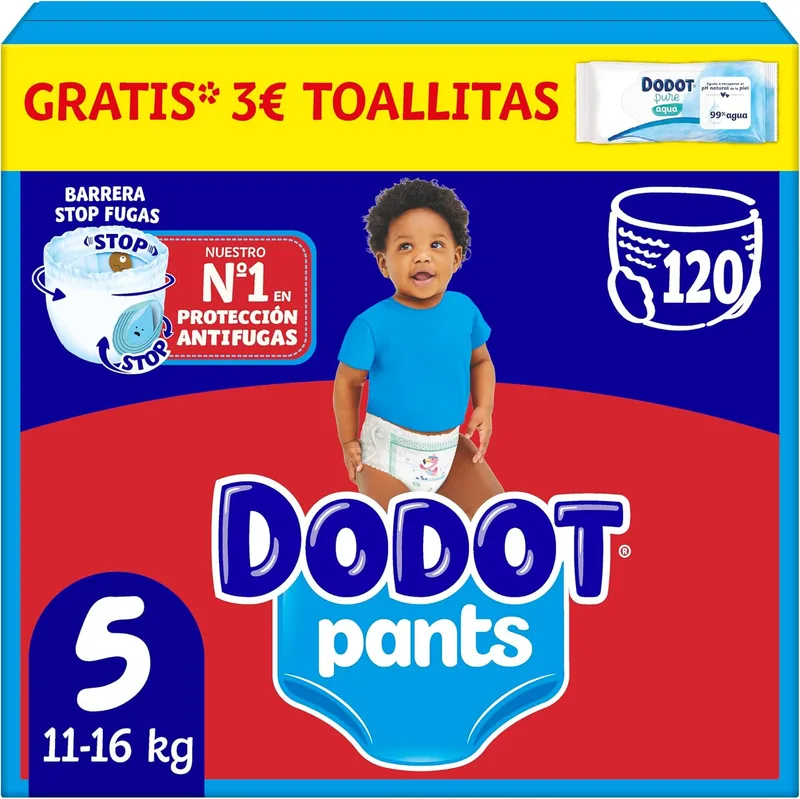 DODOT ▫️ Baby Pants Fraldas, tamanho 5, 11-16 kg, 120 fraldas, fralda de ajuste anti-fuga 360°, pacote mensal
