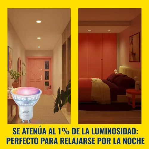WiZ ▫️ Lâmpada LED inteligente de cristal GU10, RGB, equivalente a 50 W, 2200-6500 K, 345 lm, regulável, compatível com Alexa, Google Assistant e Apple Home, 4 unidades. 3