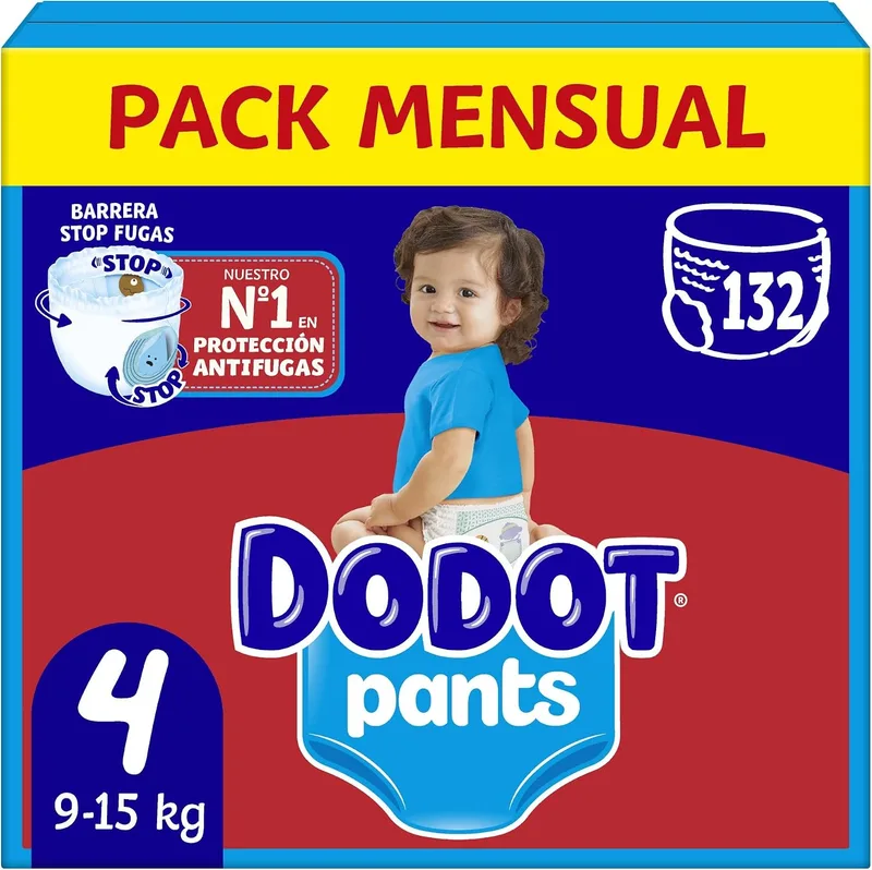 DODOT ▫️ Fraldas Bebé Pants, Tamanho 4, 9-15 kg, 132 fraldas, fraldas-calças com ajuste de 360° anti-fugas, embalagem mensal