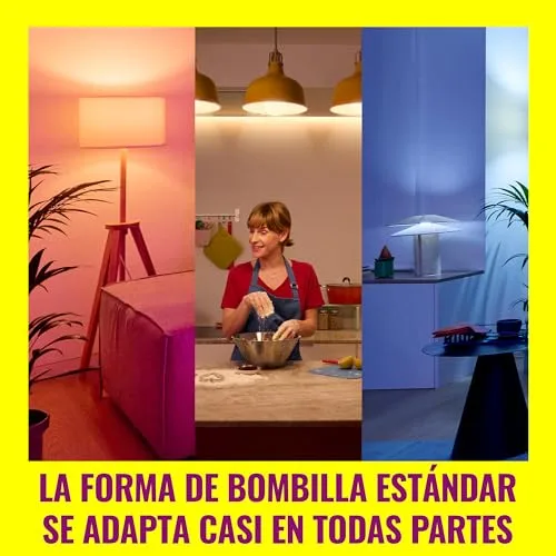WiZ ▫️ Lâmpada LED Inteligente A60, RGB, E27, equivalente a 60 W, 2200-6500 K, 806 lm, regulável, compatível com Alexa, Google Assistant e Apple Home, embalagem com 4 unidades 5