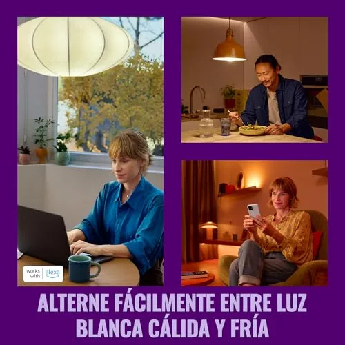 WiZ ▫️ Lâmpada LED Inteligente A60, RGB, E27, equivalente a 60 W, 2200-6500 K, 806 lm, regulável, compatível com Alexa, Google Assistant e Apple Home, embalagem com 4 unidades 6