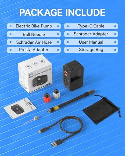 GPUTEK ▫️ Bomba elétrica para bicicletas, bomba de ar portátil de alta pressão de 120 PSI para bicicletas pequenas, com medidor digital para válvulas Presta e Schrader de bicicletas de estrada 7