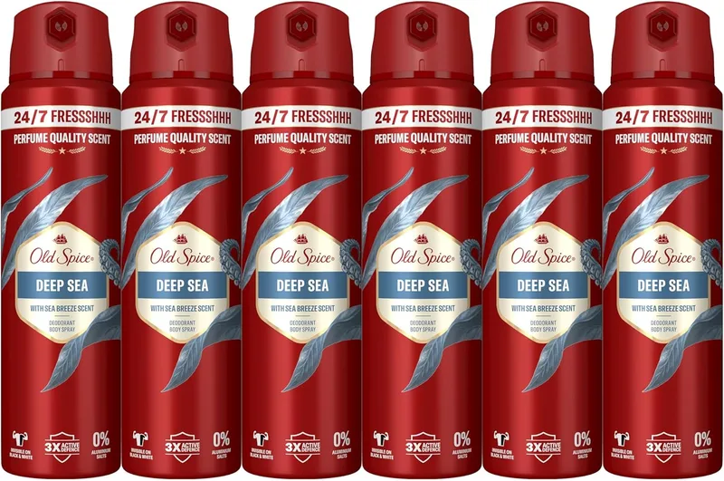 Old Spice ▫️ Deep Sea Men's Body Spray Deodorant 150 ml, Frescura 24 horas, Uso diário, Fragrância duradoura, Fragrância excecional, Proteção contra odores