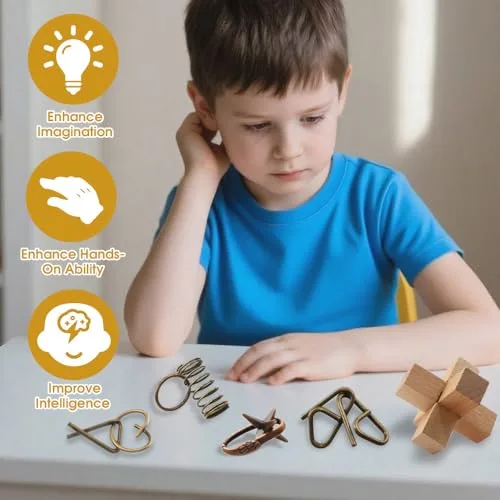 ABCDPP ▫️ 24 peças para estimular o raciocínio de crianças, adolescentes e adultos – Brinquedos educativos de metal e madeira, jogos de encaixe 3D para o QI e a lógica, com tarefas desafiantes 2