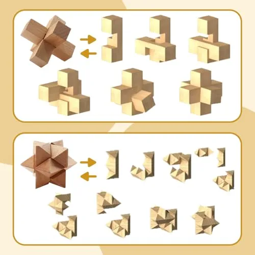 ABCDPP ▫️ 24 peças para estimular o raciocínio de crianças, adolescentes e adultos – Brinquedos educativos de metal e madeira, jogos de encaixe 3D para o QI e a lógica, com tarefas desafiantes 5