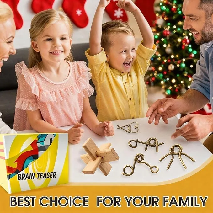 ABCDPP ▫️ 24 peças para estimular o raciocínio de crianças, adolescentes e adultos – Brinquedos educativos de metal e madeira, jogos de encaixe 3D para o QI e a lógica, com tarefas desafiantes 6
