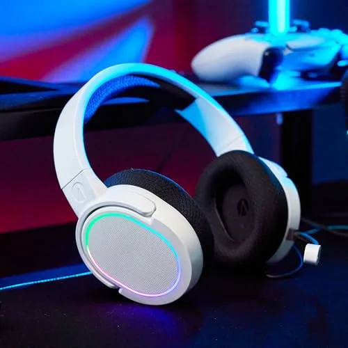 STEALTH ▫️ PANTHER - Auscultadores LED RGB para jogos, cor branca, compatíveis com PS4/PS5, XBOX, Switch e PC, com microfone flexível, conector de 3,5 mm, cabo de 1,5 m, leves, confortáveis e duradouros 2