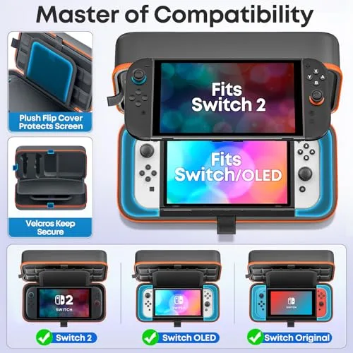 OIVO ▫️ Capa Switch 2 para Nintendo Switch OLED/Original, Bolsa Switch para Joy-Con 2 e Consola, Estojo Protetor de Transporte para Switch 2 com 26 Compartimentos para Jogos e Acessórios - Laranja 3
