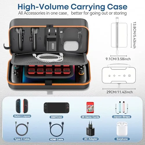 OIVO ▫️ Capa Switch 2 para Nintendo Switch OLED/Original, Bolsa Switch para Joy-Con 2 e Consola, Estojo Protetor de Transporte para Switch 2 com 26 Compartimentos para Jogos e Acessórios - Laranja 4