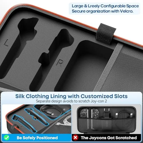 OIVO ▫️ Capa Switch 2 para Nintendo Switch OLED/Original, Bolsa Switch para Joy-Con 2 e Consola, Estojo Protetor de Transporte para Switch 2 com 26 Compartimentos para Jogos e Acessórios - Laranja 5