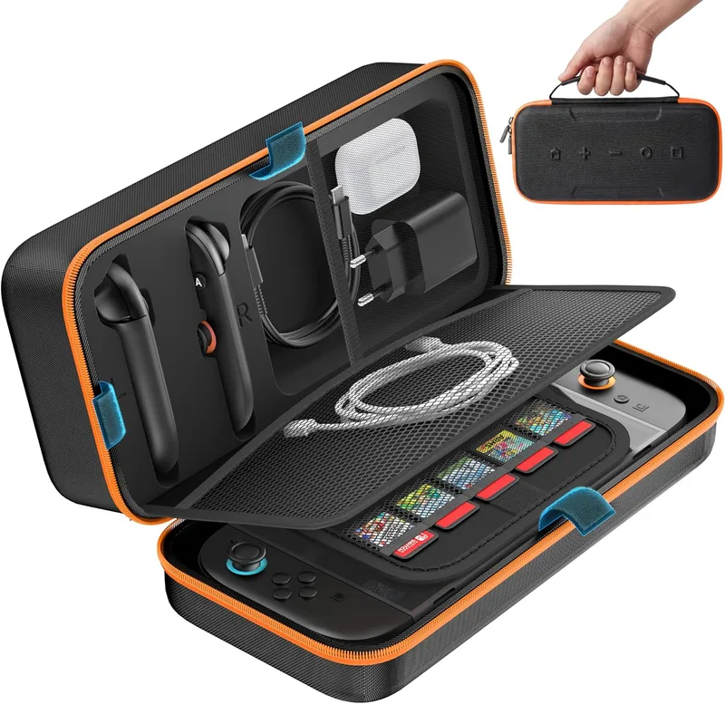 OIVO ▫️ Capa Switch 2 para Nintendo Switch OLED/Original, Bolsa Switch para Joy-Con 2 e Consola, Estojo Protetor de Transporte para Switch 2 com 26 Compartimentos para Jogos e Acessórios - Laranja