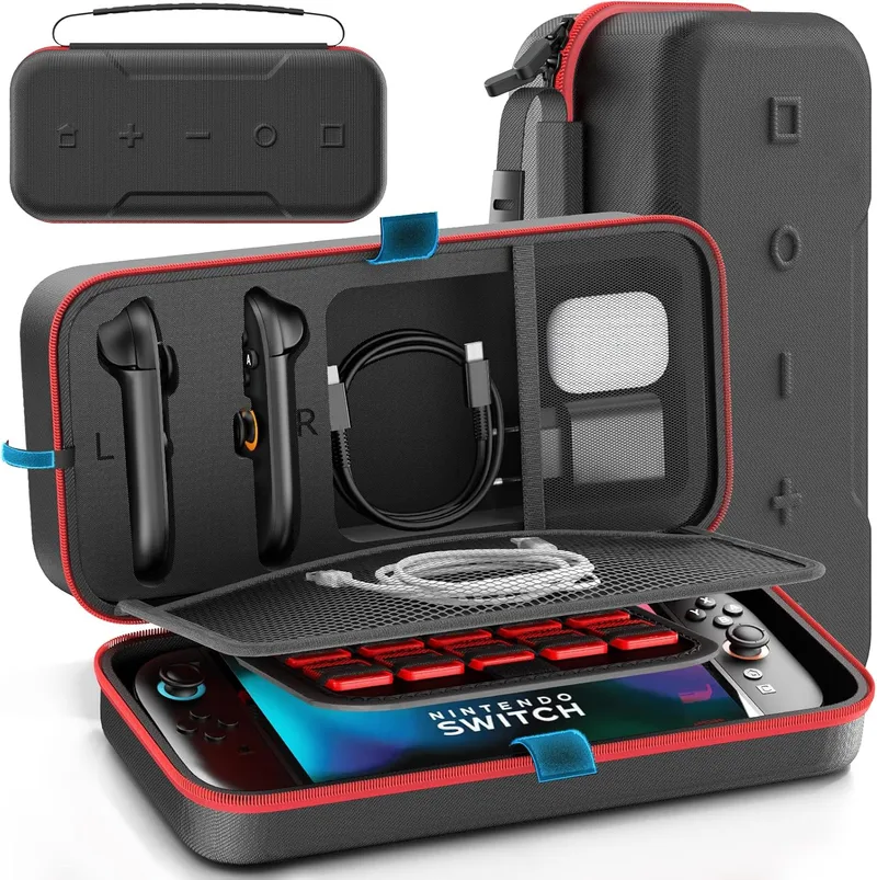 OIVO ▫️ Mala Nintendo Switch 2025, Bolsa de Transporte Switch 2 para Joy-Con 2 e Consola, Mala de Viagem Switch 2 para 26 Cartões de Jogo e Acessórios, Organizador de Cabos e Adaptadores - Vermelho