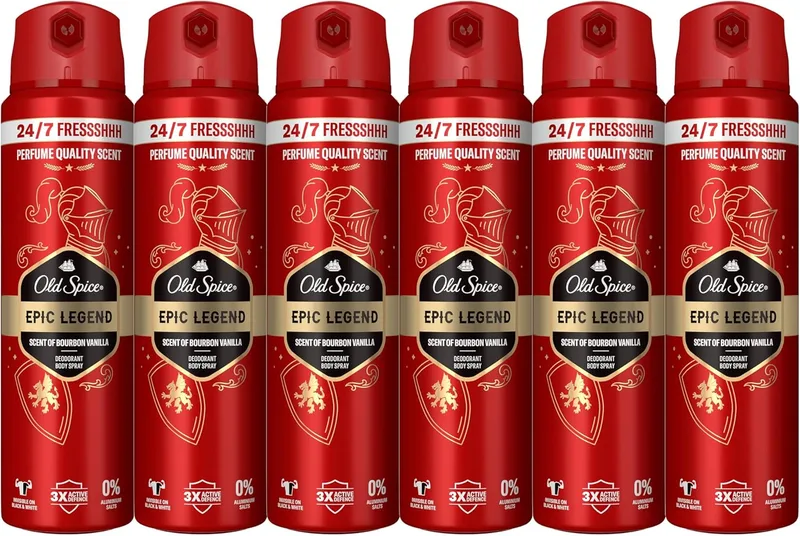 Old Spice ▫️ Epic Legend Men's Body Spray Deodorant 150 ml, Frescura 24 horas, Uso diário, Fragrância duradoura, Fragrância excecional, Proteção contra odores