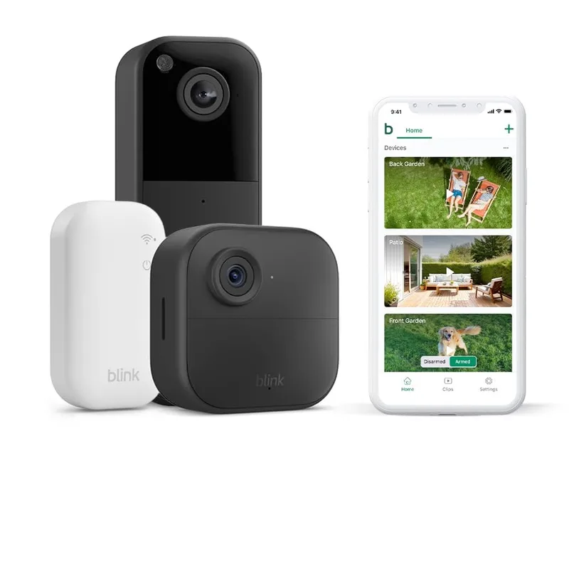 Blink ▫️ Nova Outdoor 4 + videoporteiro (preto): câmara de segurança inteligente HD sem fios, 2 anos de autonomia (sistema de 1 câmara com Sync Module Core incluído)