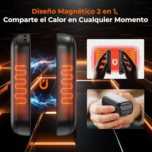 AICPAN ▫️ Aquecedores de mãos recarregáveis 2 em 1 magnéticos - 6000 mAh, 3 níveis de calor 45/50/55 °C, USB-C, aquecimento em 3 segundos, para uso ao ar livre e no frio, presente para mulheres, preto 3
