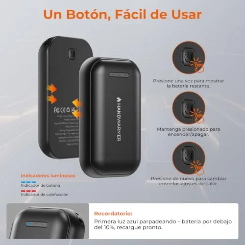 AICPAN ▫️ Aquecedores de mãos recarregáveis 2 em 1 magnéticos - 6000 mAh, 3 níveis de calor 45/50/55 °C, USB-C, aquecimento em 3 segundos, para uso ao ar livre e no frio, presente para mulheres, preto 5