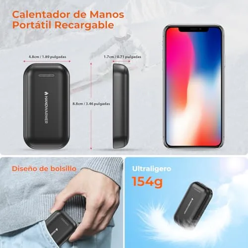 AICPAN ▫️ Aquecedores de mãos recarregáveis 2 em 1 magnéticos - 6000 mAh, 3 níveis de calor 45/50/55 °C, USB-C, aquecimento em 3 segundos, para uso ao ar livre e no frio, presente para mulheres, preto 6