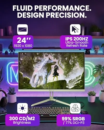 Arozzi ▫️ Monitor de jogos Nova de 24", IPS, FHD, 200 Hz, 1 ms, FreeSync, HDR, altifalantes integrados – Verde Floresta 2