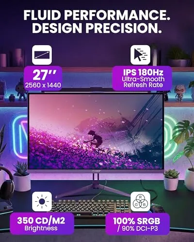 Arozzi ▫️ Monitor de jogos Nova de 27", IPS, QHD 2560×1440, 180 Hz, 1 ms, FreeSync, HDR, altifalantes integrados – Roxo 2