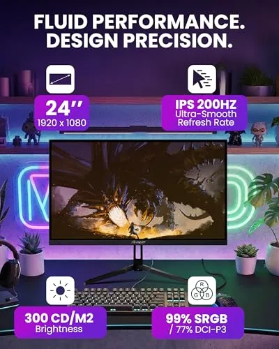 Arozzi ▫️ Monitor de jogos Nova de 24", IPS, FHD, 200 Hz, 1 ms, FreeSync, HDR, altifalantes integrados – Preto 2
